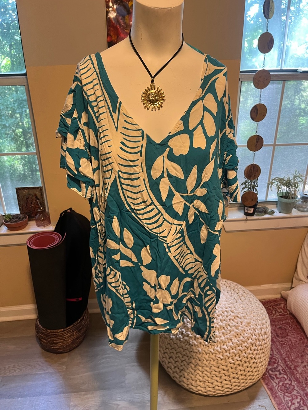 Teal Floral V-Neck Women’s Top Boho